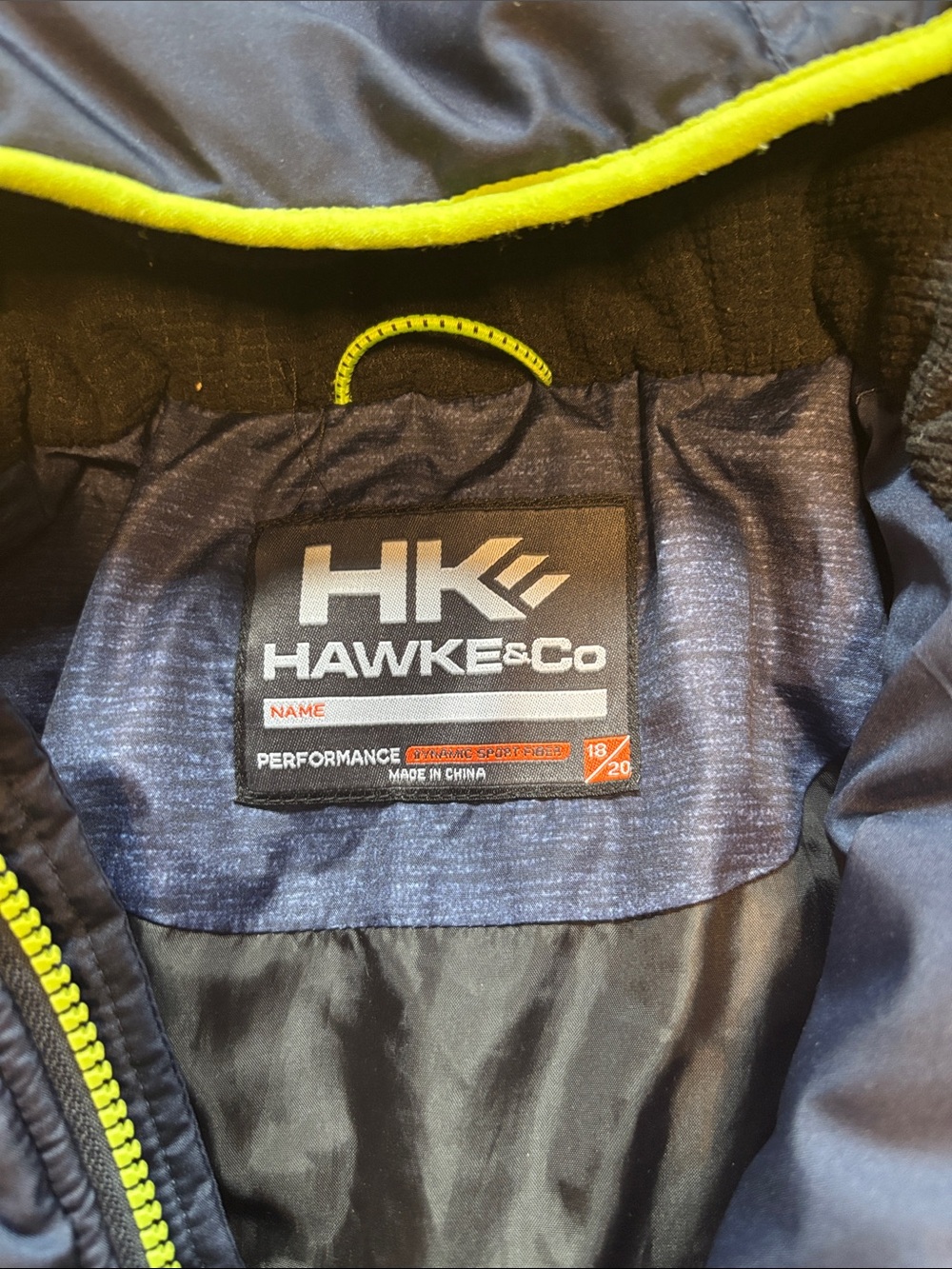 Hawke & Co Navy Puffer Jacket with Lime Trim - Picture 2 of 7